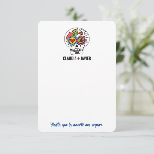 Dia De Los Muertos Bruiloft Dank u Kaart (Staand voorkant)