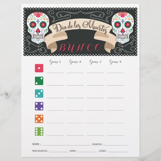 Dia De Los Muertos Bunco Game Score Kaart (Voorkant)