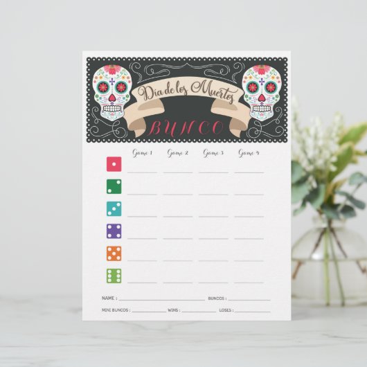 Dia De Los Muertos Bunco Game Score Kaart (Staand voorkant)