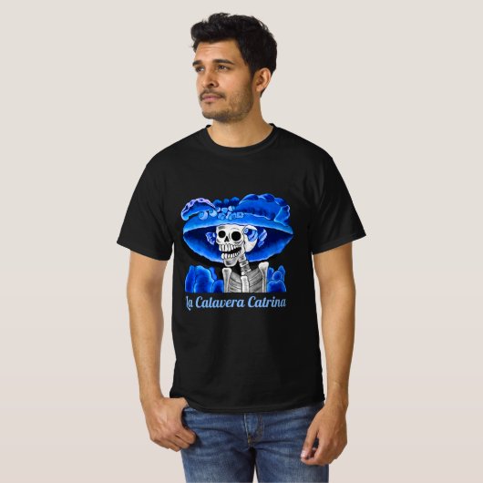 Dia De Los Muertos Calavera Catrina in het blauw T-shirt (Voorkant volledig)