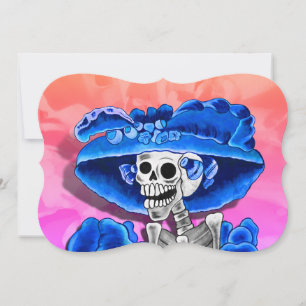 Dia de los Muertos Calavera in Blauwe Hoed Kaart