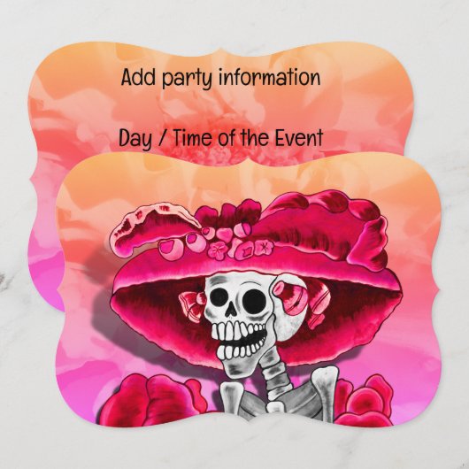 Dia de los Muertos Calavera in Red Hat Kaart (Voorkant / Achterkant)