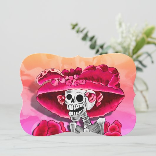 Dia de los Muertos Calavera in Red Hat Kaart (Staand voorkant)