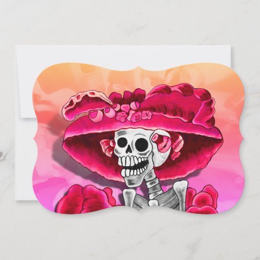 Dia de los Muertos Calavera in Rode Hoed Kaart (Voorkant)