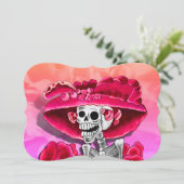 Dia de los Muertos Calavera in Rode Hoed Kaart (Staand voorkant)