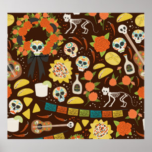 Dia De Los Muertos, cartoon. Poster
