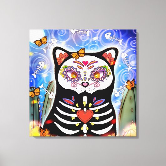 Dia De Los Muertos Cat Canvas Afdruk (Voorkant)