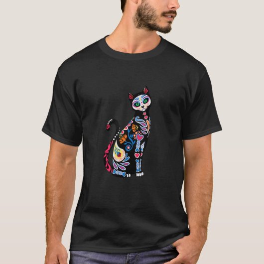 Dia de los Muertos Cat Day of the Dead Halloween T-shirt (Voorkant)