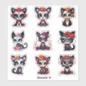 Dia de Los Muertos Cat Stickers - Set van 9 (Vel)