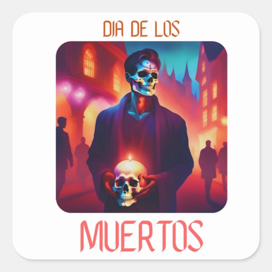 Dia de los Muertos Catrin con Calavera Vierkante Sticker (Voorkant)