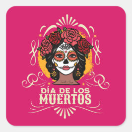 Día de los Muertos Catrina con Rosas Vierkante Sticker