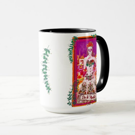 Dia de los Muertos Catrina met Paars en groen Mok (Voorkant rechts)