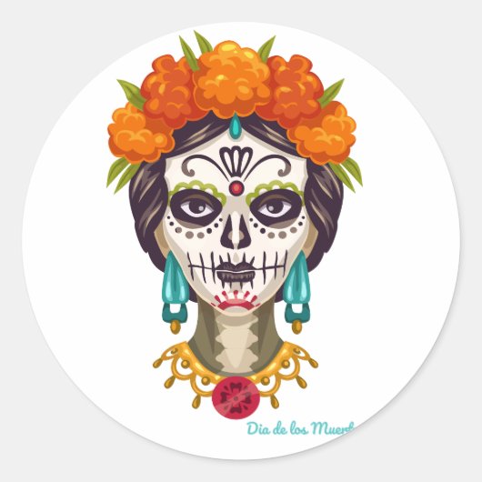 Dia de Los Muertos Catrina Ronde Sticker (Voorkant)