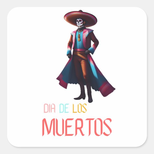 Dia de los Muertos Charro Vierkante Sticker (Voorkant)