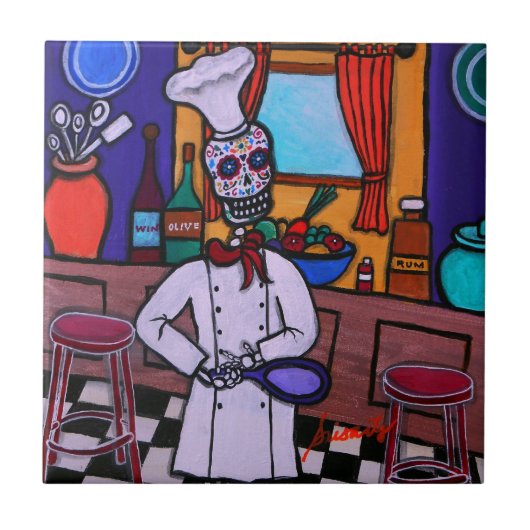 Dia de los Muertos Chef Tegeltje (Voorkant)