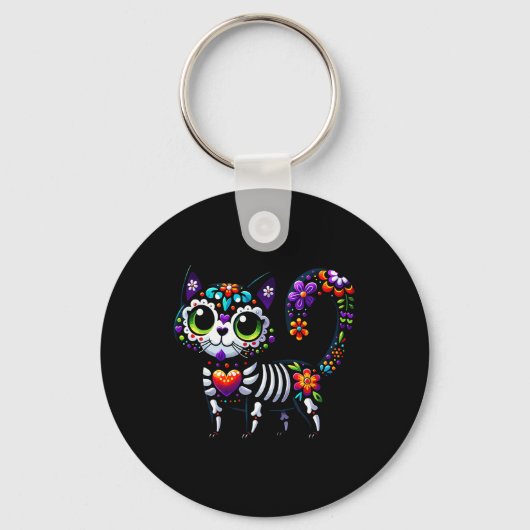 Dia de los Muertos Cinco de Mayo Cat Sugar Skull M Sleutelhanger (Voorkant)