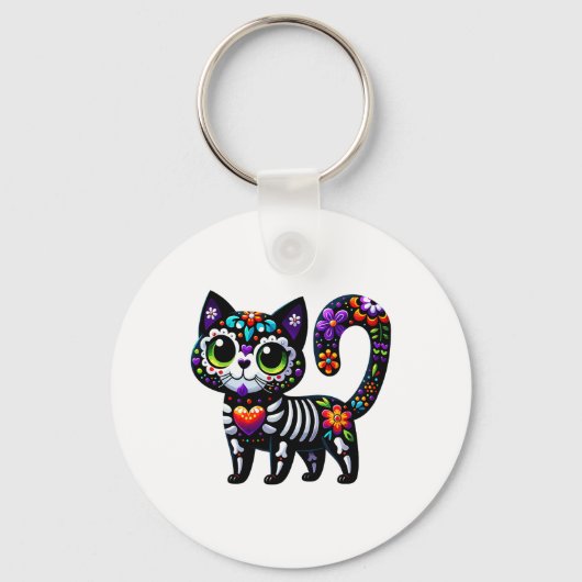 Dia de los Muertos Cinco de Mayo Cat Sugar Skull M Sleutelhanger (Voorkant)