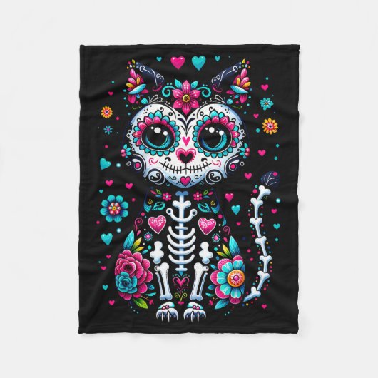 Dia De Los Muertos Cinco De Mayo Kat Sugar Skull M Fleece Deken (Voorkant)
