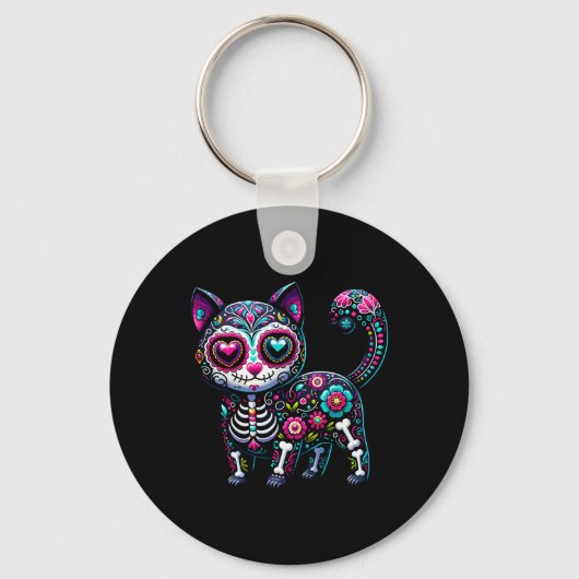 Dia De Los Muertos Cinco De Mayo Kat Sugar Skull M Sleutelhanger (Voorkant)