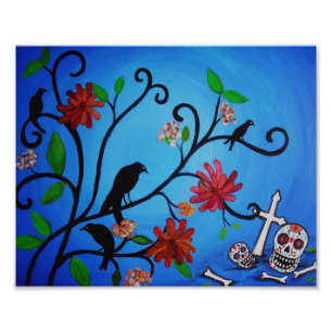 Dia de los Muertos Crows Painting Foto Afdruk