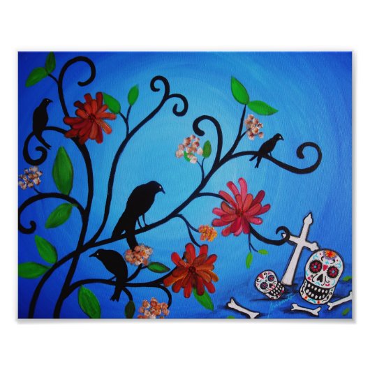 Dia de los Muertos Crows Painting Foto Afdruk (Voorkant)