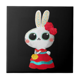 Dia De Los Muertos Cute Bunny Red Dress Mexican Tegeltje