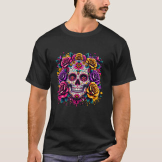 Dia de los Muertos Dag Bloemensuiker Skull Hallowe T-shirt