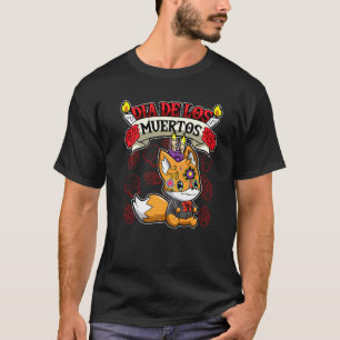 Dia de Los Muertos Dag van de Dode Fox T-shirt