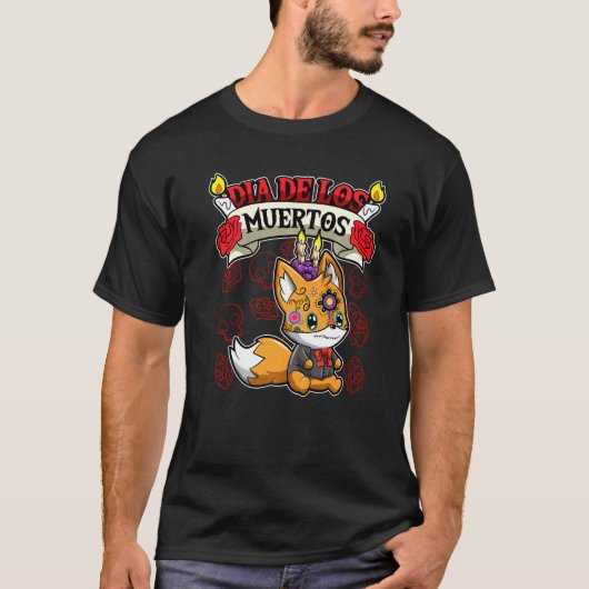 Dia de Los Muertos Dag van de Dode Fox T-shirt (Voorkant)