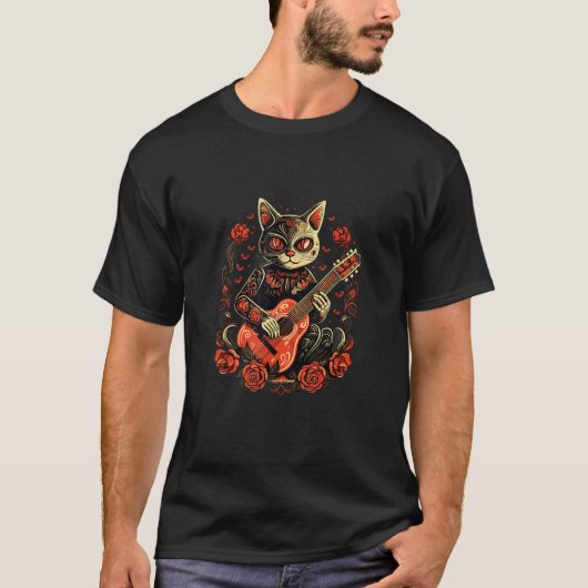Dia de los Muertos Dag van de Dode Halloween Kat G T-shirt (Voorkant)