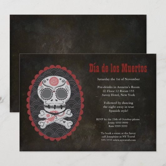 Dia De Los Muertos Dag van de Dode Partij nodigt u Kaart (Voorkant / Achterkant)