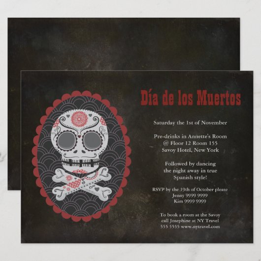 Dia De Los Muertos Dag van de Dode Partij nodigt u Kaart (Voorkant / Achterkant)