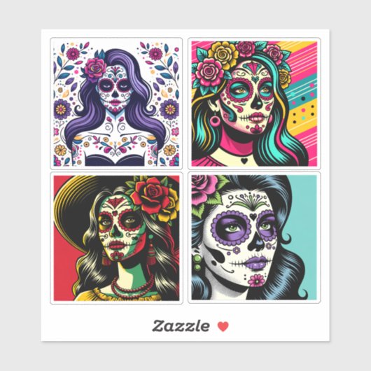 Día de los Muertos Dag van de Dode Pop Art Sticker (Vel)