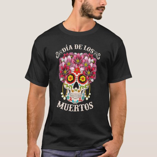 Dia de los Muertos Dag van de dode schedel H T-shirt (Voorkant)