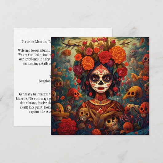 Dia de los Muertos (Dag van de Doden) Witte Bloeme Kaart (Voorkant / Achterkant)