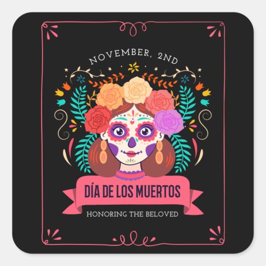 Dia de los muertos dag van de dood vierkante sticker (Voorkant)