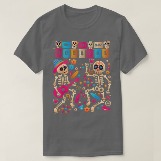 Dia De los Muertos Dag van het dode meikaanse skel T-shirt (Design voorkant)