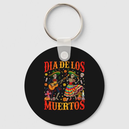 Dia De Los Muertos Dancing Skeletons Guitar Day Of Sleutelhanger (Voorkant)