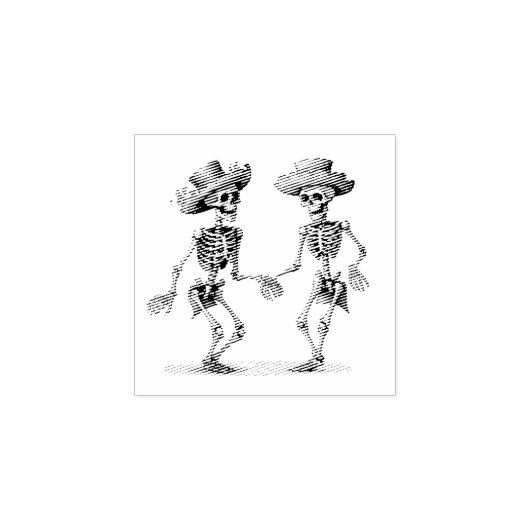 Dia de los Muertos dansende mannelijke skeletten Rubberstempel (Afrduk)