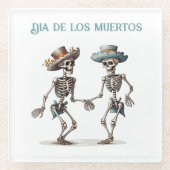Dia de los Muertos dansende skeletten aanpasbaar Glazen Onderzetter (Voorkant)