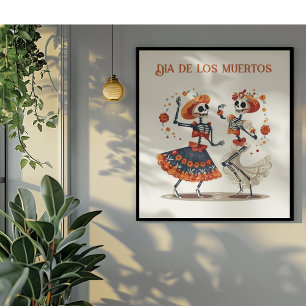 Dia de los Muertos dansende skeletten aanpasbaar Poster