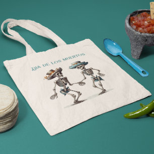 Dia de los Muertos dansende skeletten aanpasbaar Tote Bag