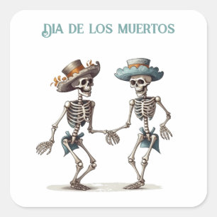 Dia de los Muertos dansende skeletten aanpasbaar Vierkante Sticker