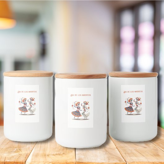 Dia de los Muertos dansende skeletten aanpasbaar Voedselcontainer Etiket