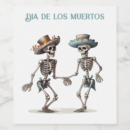Dia de los Muertos dansende skeletten aanpasbaar Wijn Etiket (Enkel label)