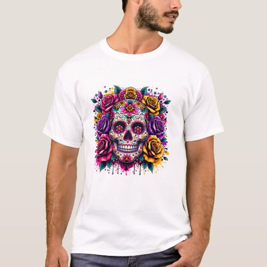 Dia De Los Muertos Day Floral T-shirt (Voorkant)