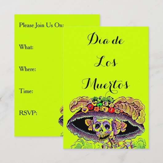 Dia de Los Muertos Day of the Dead Catrina Invites Kaart (Voorkant / Achterkant)