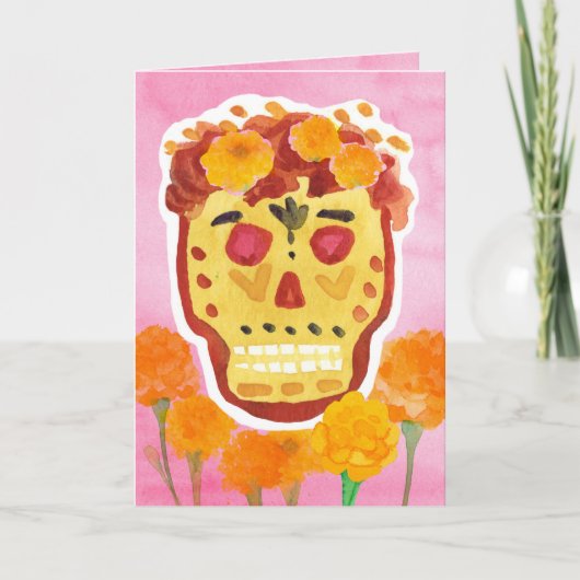 Dia de los Muertos Day of the Dead Skull Marigolds Kaart (Voorkant)