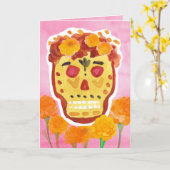 Dia de los Muertos Day of the Dead Skull Marigolds Kaart (Gele Bloem)