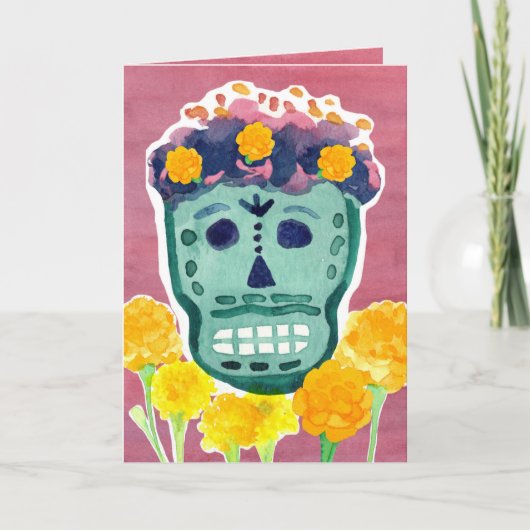 Dia de los Muertos Day of the Dead Skull Marigolds Kaart (Voorkant)